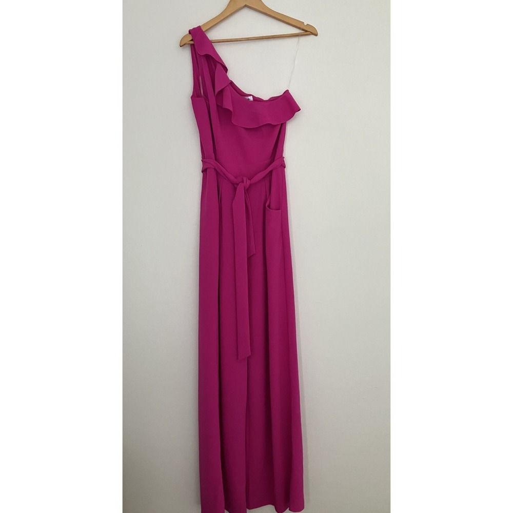 Emerald Sundae One Shoulder Ruffle Hot Pink Wide Leg Jumpsuit Size XL Barbiecore